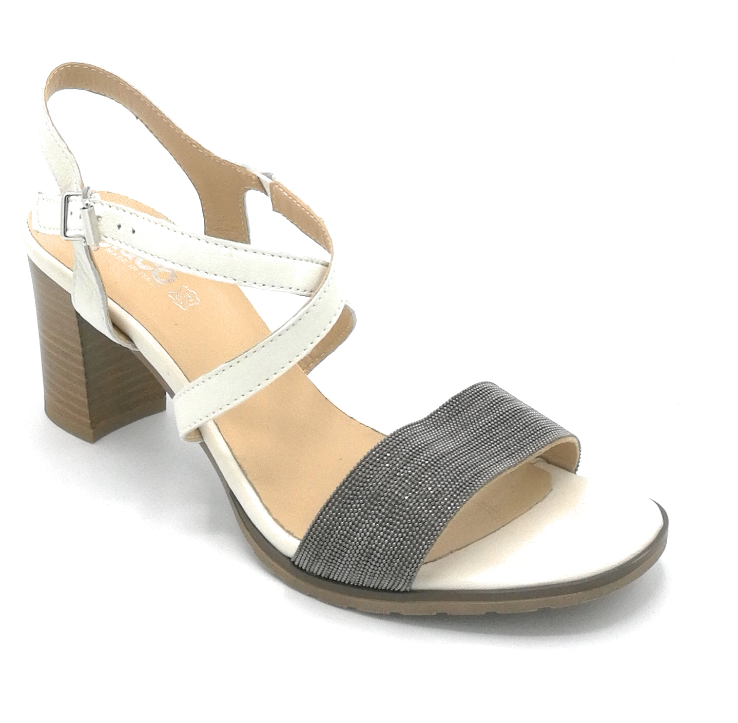 Igi \u0026 Co 78421 sandalo in pelle con cinturino avorio e fascia metallica  tacco 7