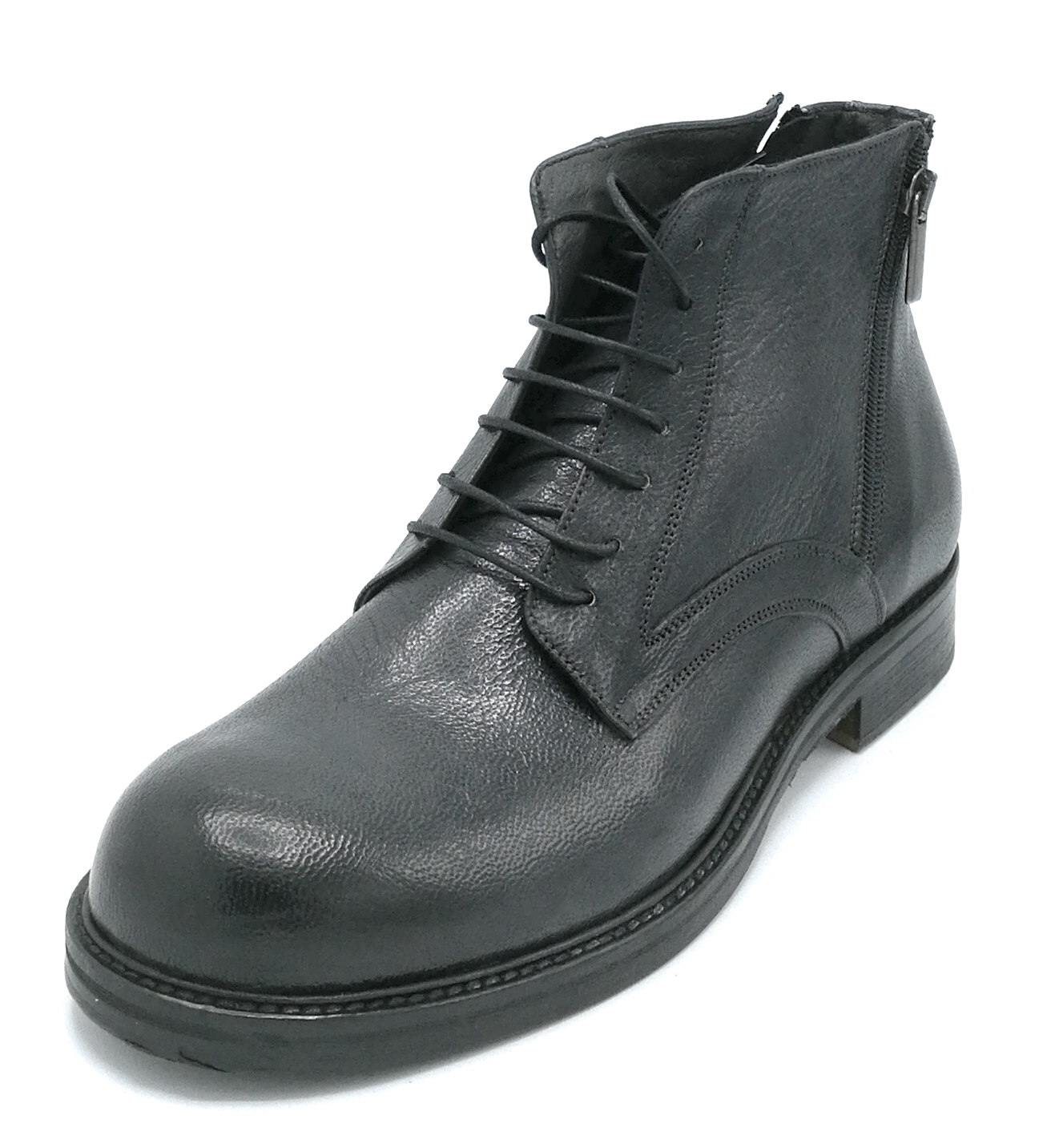 Exton EX1119 stivaletto allacciato pelle bottalata nero doppia cerniera