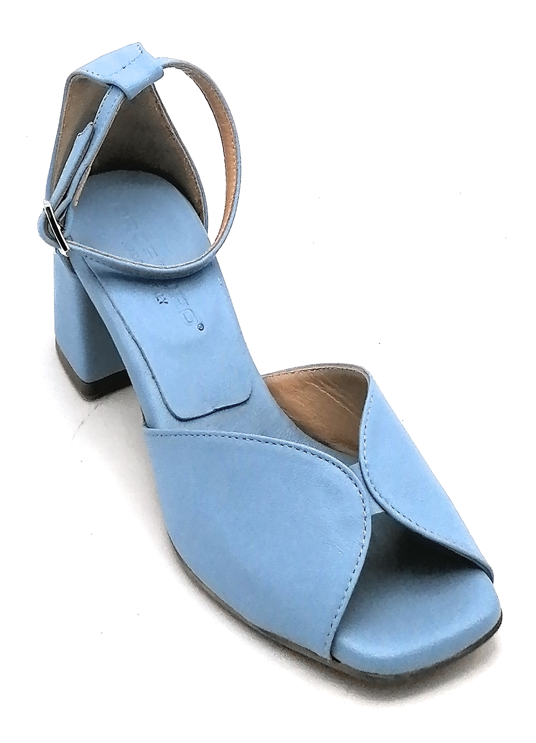 Oroscuro Bella sandalo pelle azzurro cinturino caviglia tacco largo 5cm U