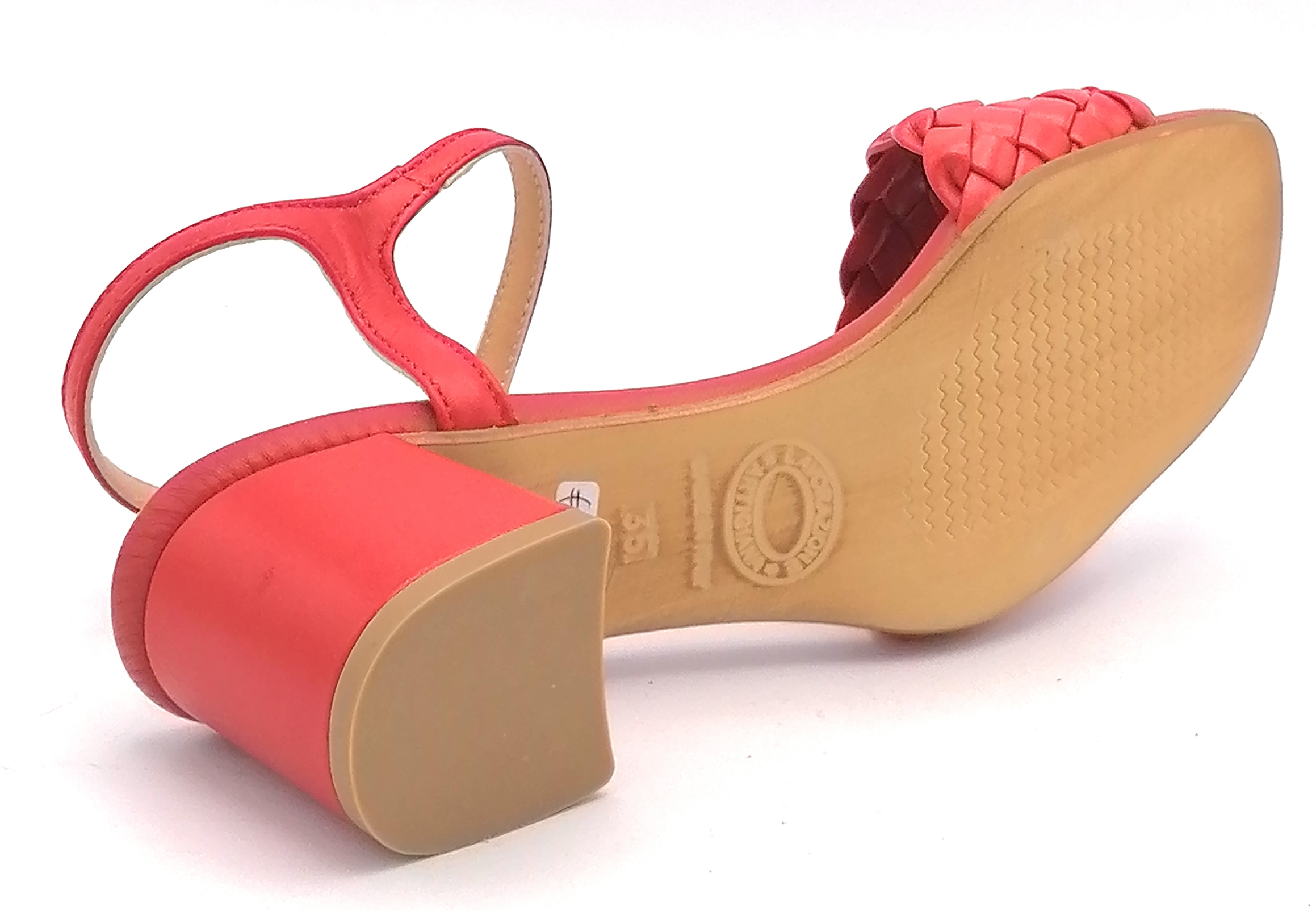 Oroscuro Treccia sandalo pelle intrecciata rosso tacco largo 5cm U