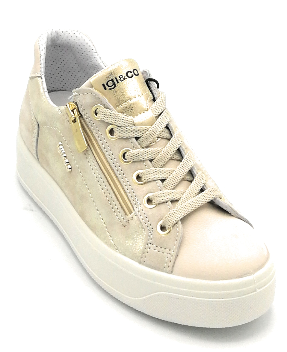 igi e Co 1658911 sneaker camoscio beige-nappa perlato cerniera laterale D